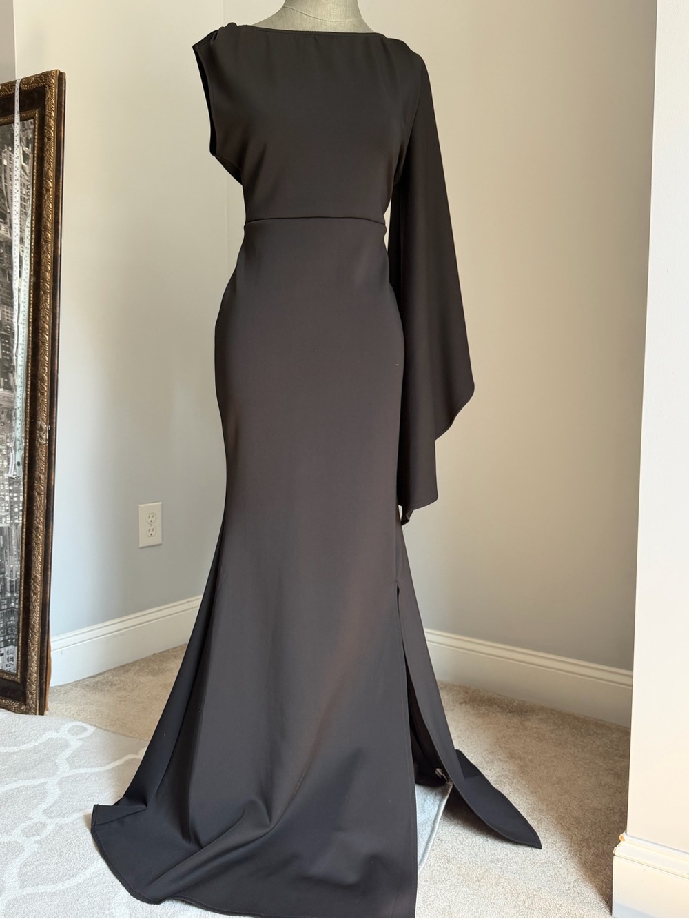 Elegant One-Shoulder Black Evening Dress Size XL